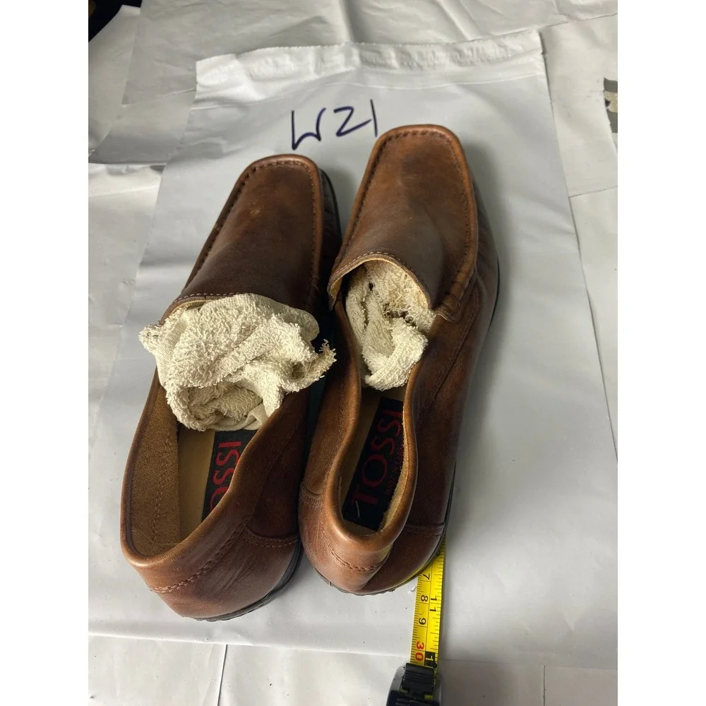 Rossi Men's Brown‎ Leather Slip-On Loafers Square Toe Dress Shoes